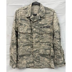US Air Force Utility Jacket Mens‎ 36R Green Camo Coat Patches Tiger Stripe USA